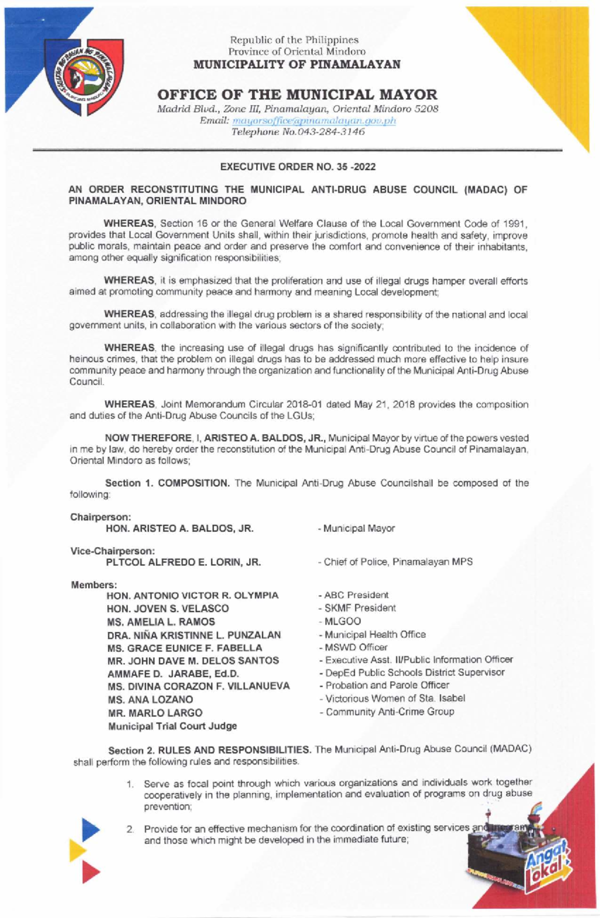 EO 35: Reconstitution of the Municipal Abuse Council (MADAC) - Studocu
