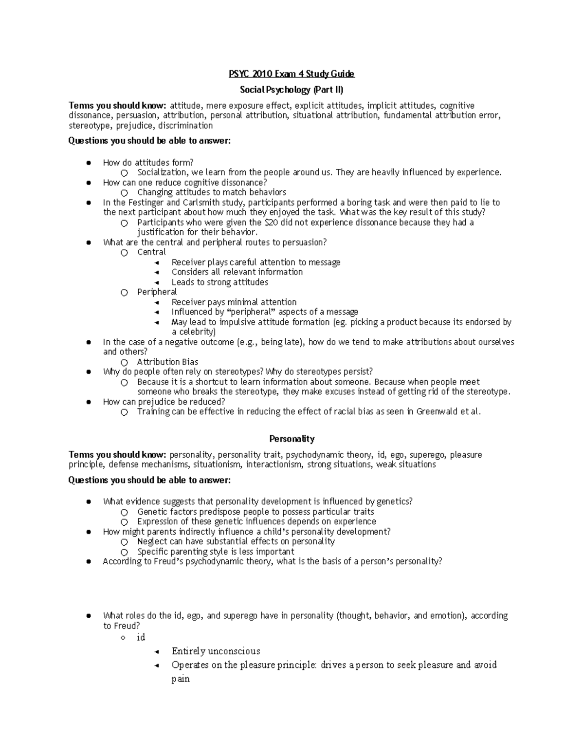 PSYC 2010 Exam 4 Study Guide-2 - PSYC 2010 Exam 4 Study Guide Social ...