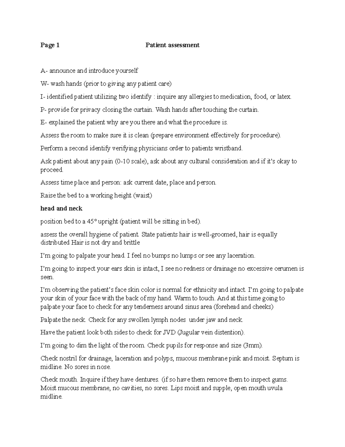 Patient Assessment Script for Healthcare Practitioners (5)-1 - Studocu