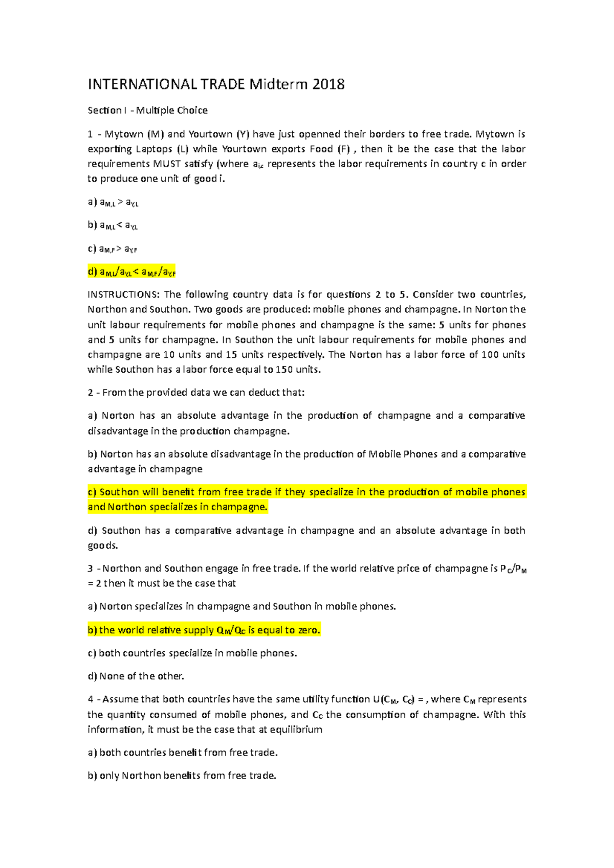 Midterm Exam Answers: International Trade (INTL 101) 2018 - Studocu