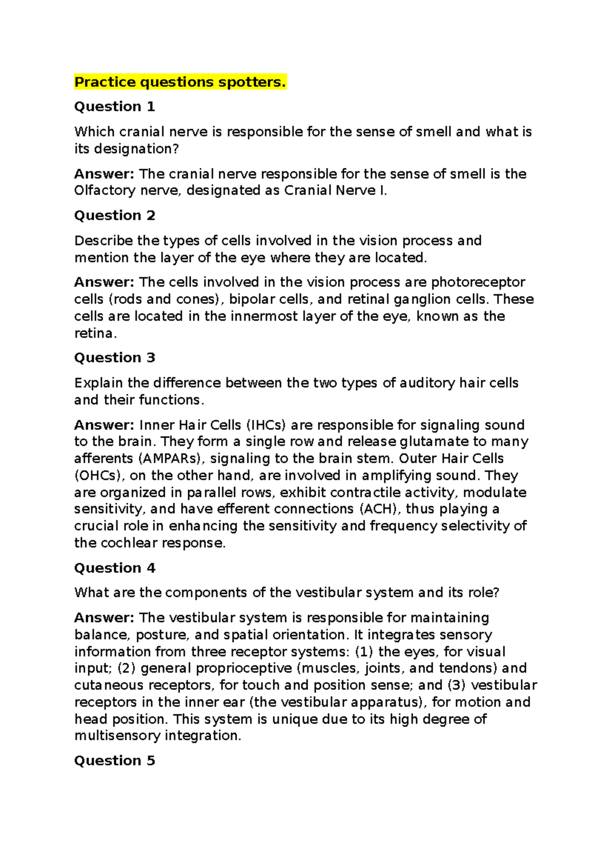 Practice questions spotters - Question 1 Which cranial nerve is ...