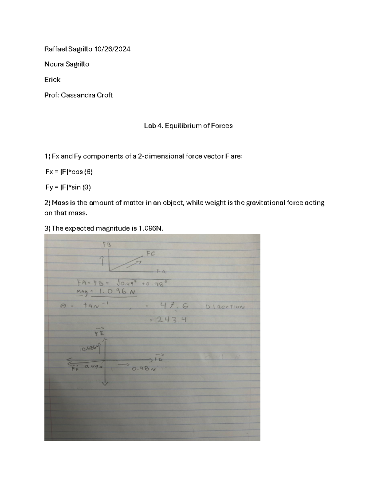 Lab 4 - Equilibrium of Forces Analysis in Physics - Studocu