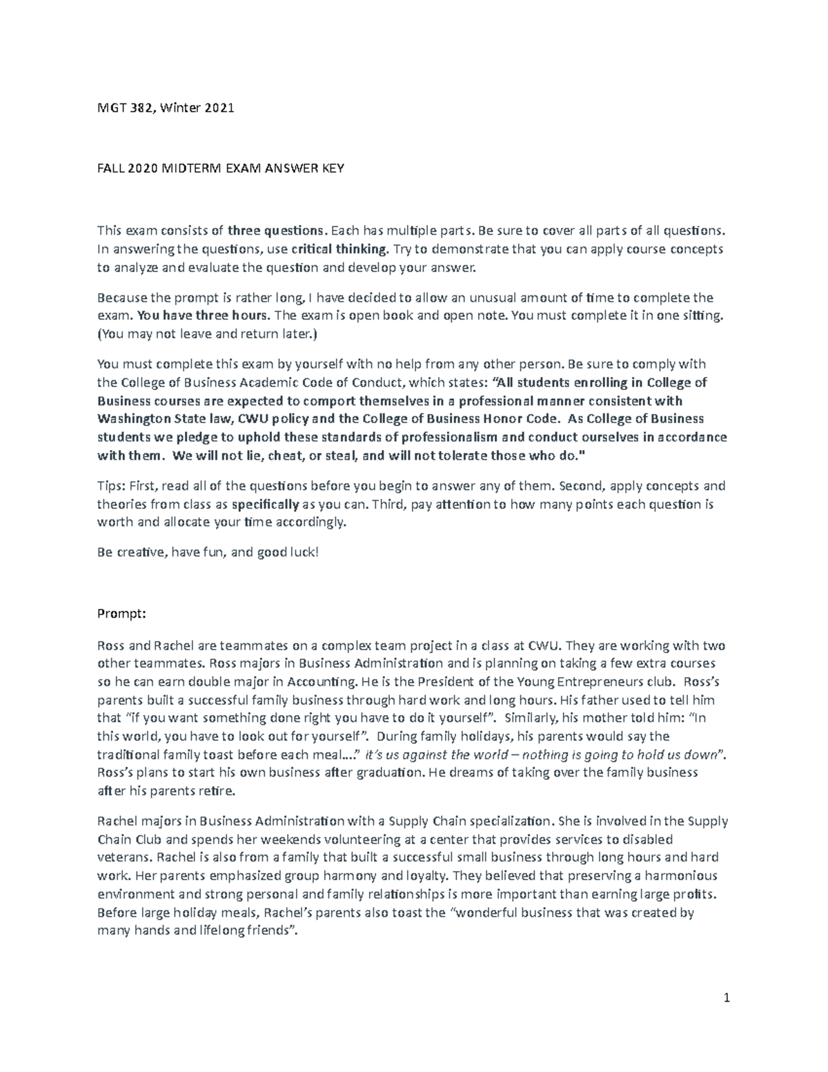 MGT 382 Winter 2021 Midterm Exam Answer Key and Rubric - Studocu