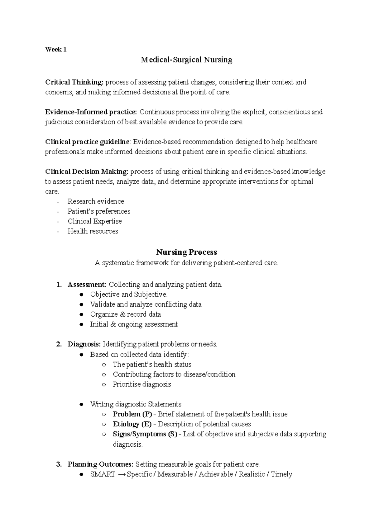 NURS 205 - Notes - Week 1 Medical-Surgical Nursing Critical Thinking ...