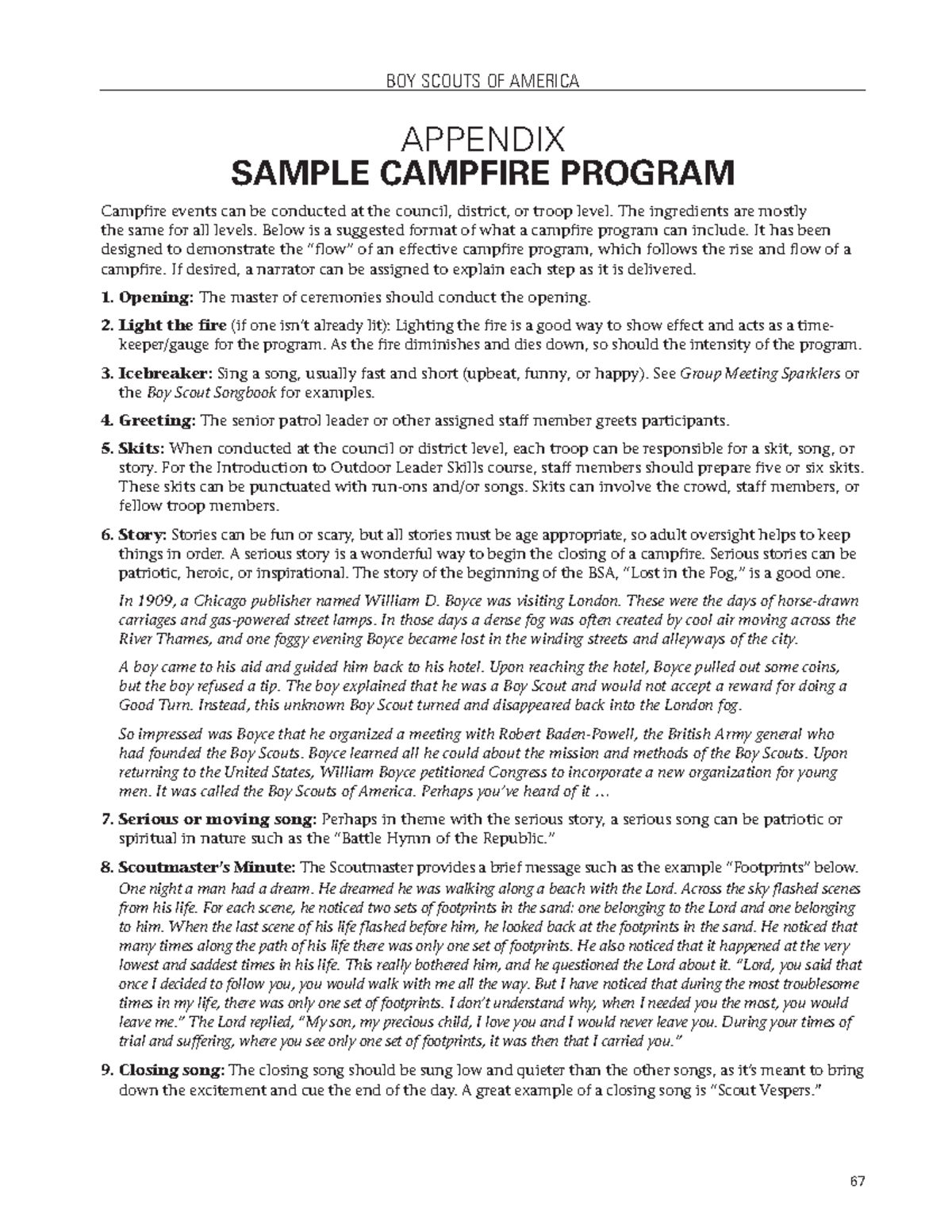 Sample campfire program - BOY SCOUTS OF AMERICA 67 APPENDIX SAMPLE ...