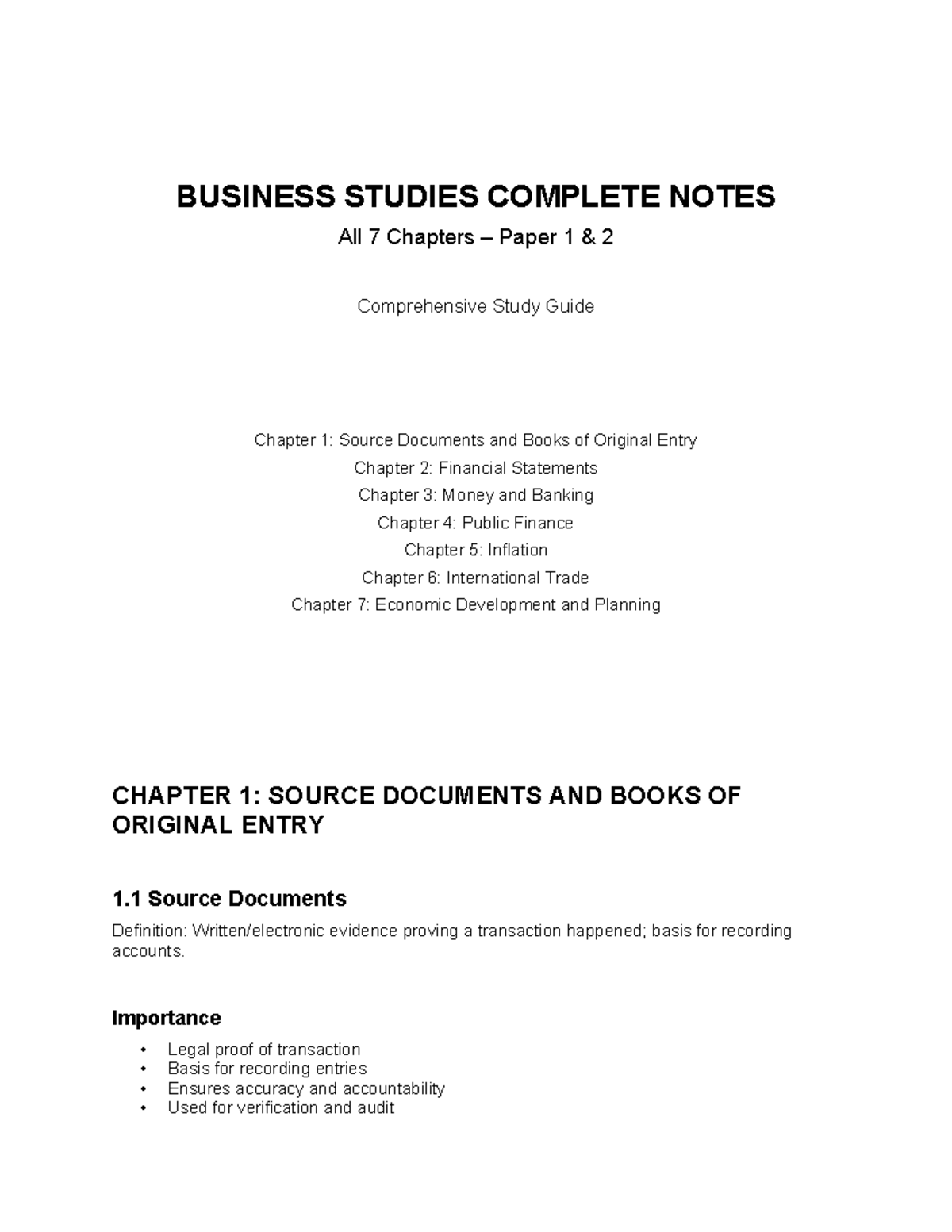 BUSINESS STUDIES COMPLETE NOTES: Comprehensive Guide for Paper 1 & 2 ...