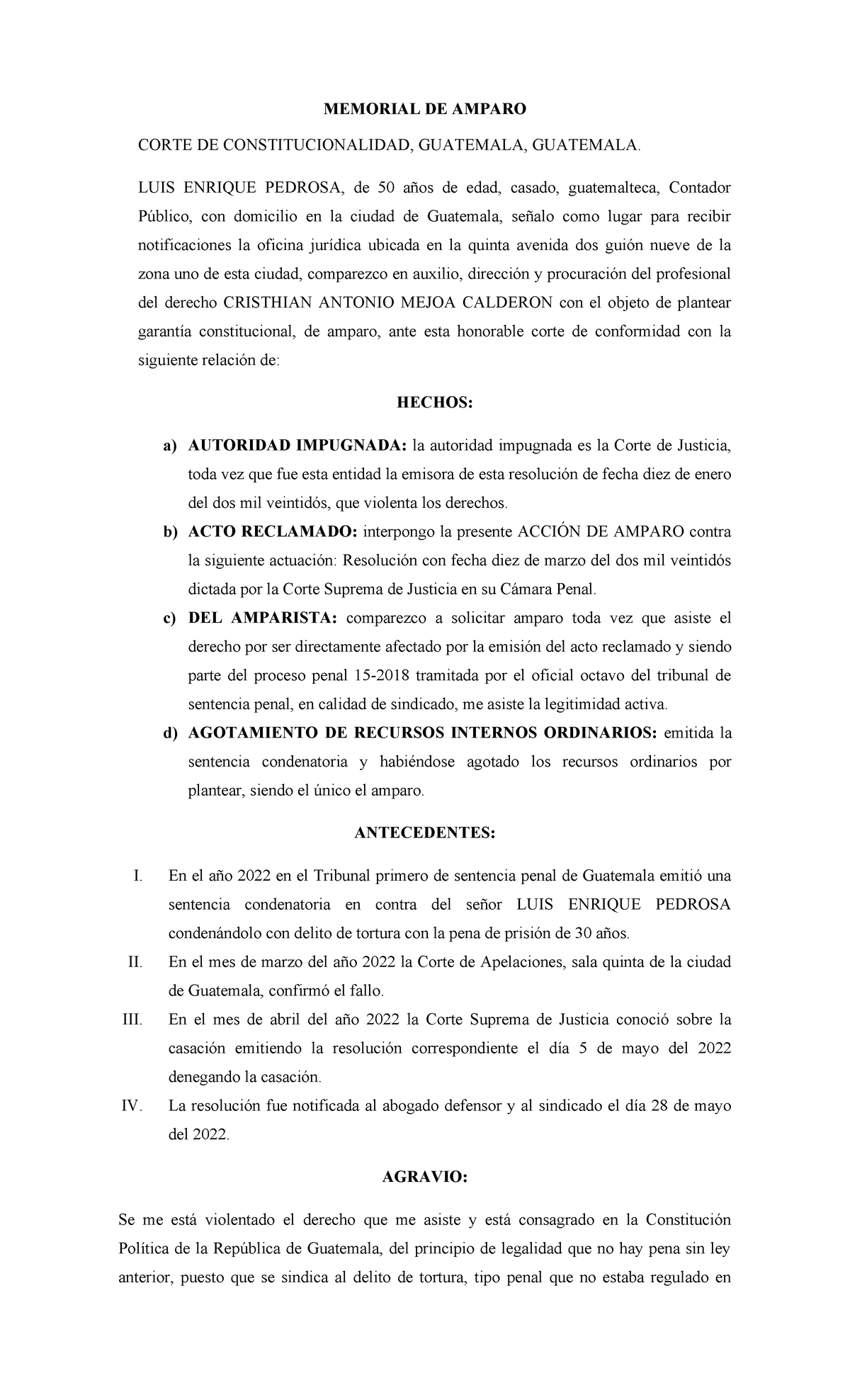 Interposición de Amparo en la Corte Constitucional de Guatemala - Studocu