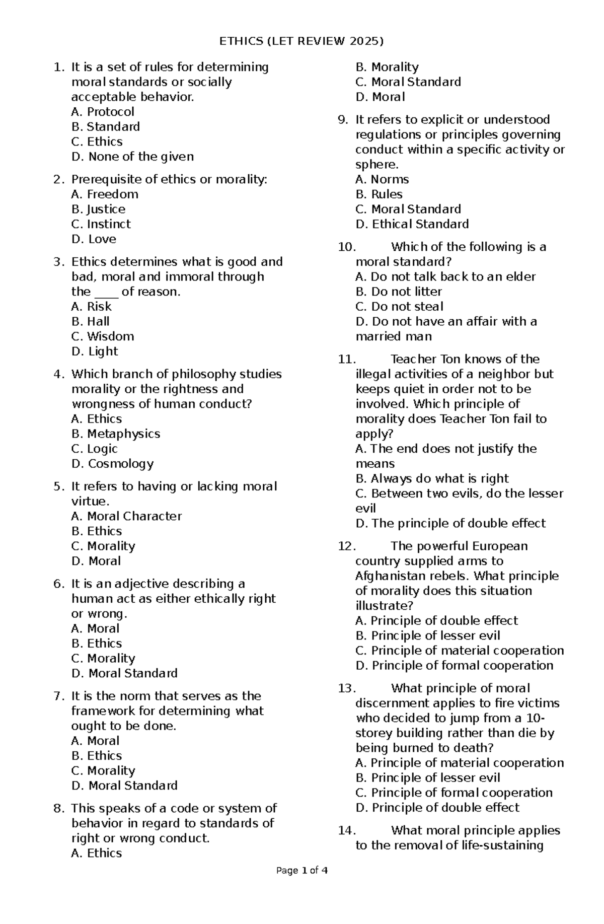 ETHICS (LET REVIEW 2025) - Comprehensive Assessment Guide - Studocu