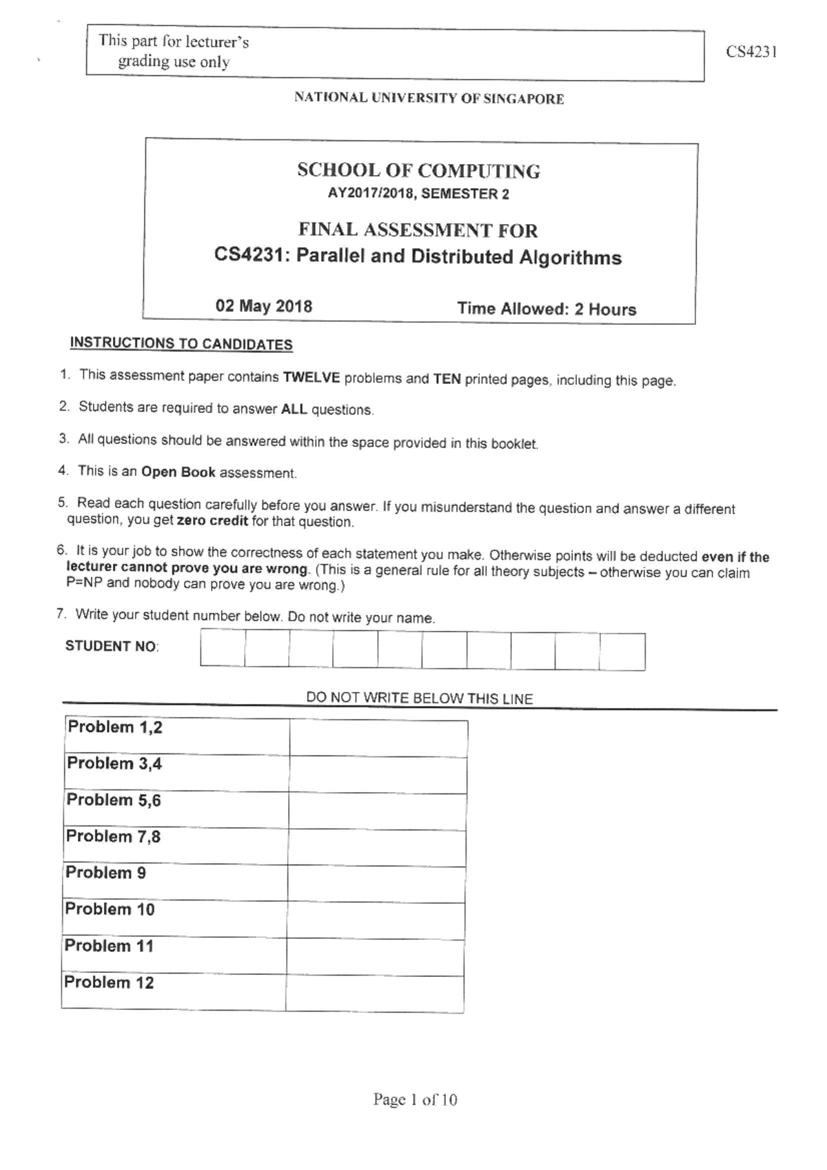 ATM124207 1718SEM2-CS4231 Final Assessment: CS4231 Parallel and Distributed Algorithms - Document Preview