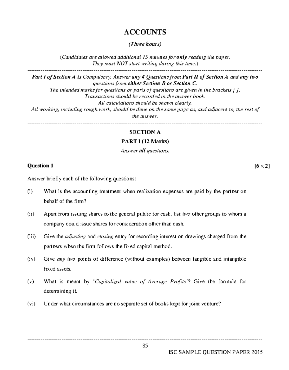 ISC SAMPLE QUESTION PAPER 2015 - ACCOUNTS (3 Hours) - Studocu
