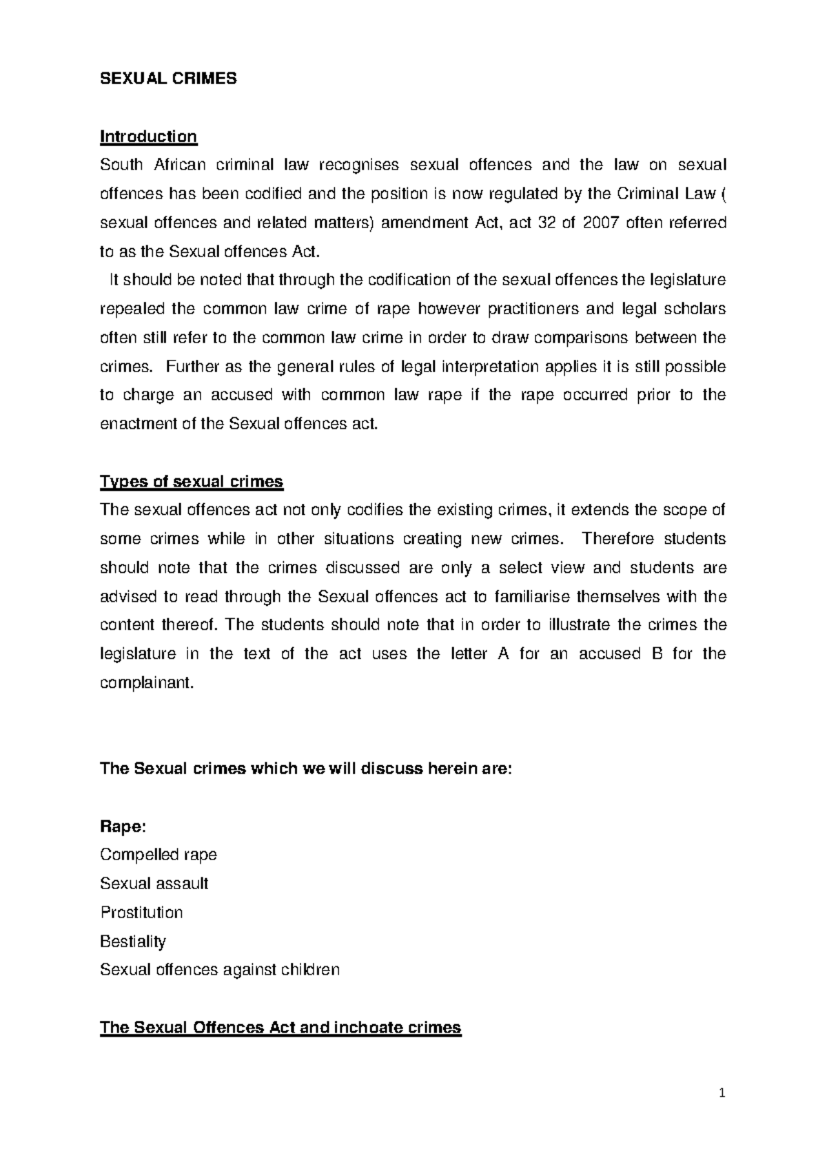 Sexual Offences in South African Criminal Law: Rape Analysis (LAW 302 ...