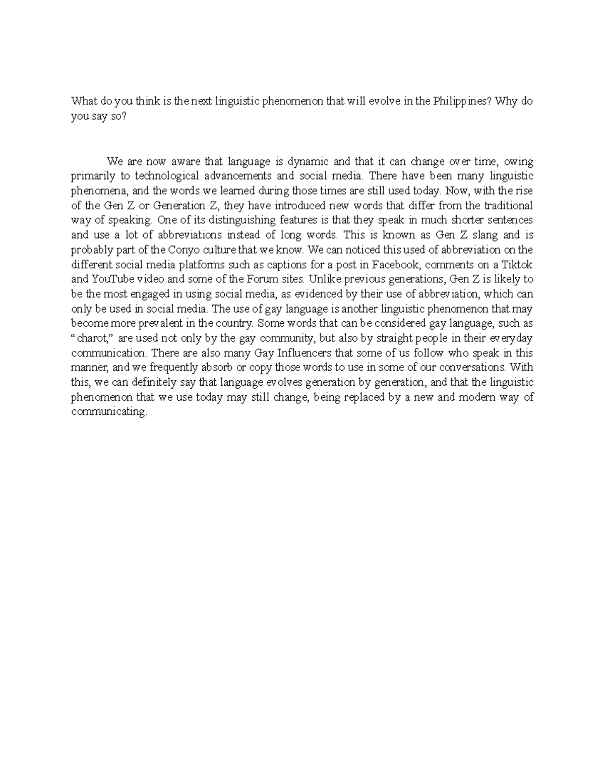 Emerging Linguistic Trends in the Philippines: Gen Z & More - Studocu