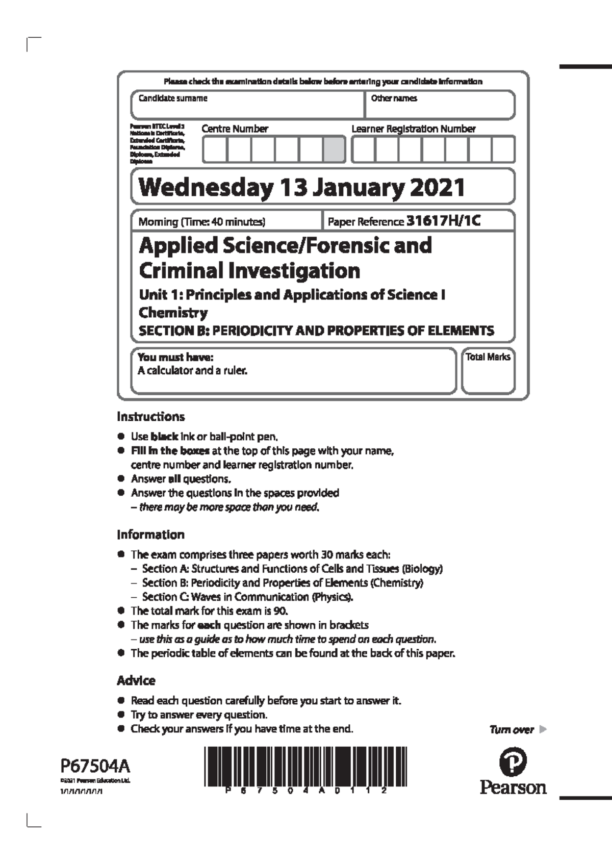 BTEC Level 3 Applied Science Unit 1 Exam Details - Jan 2021 - Studocu