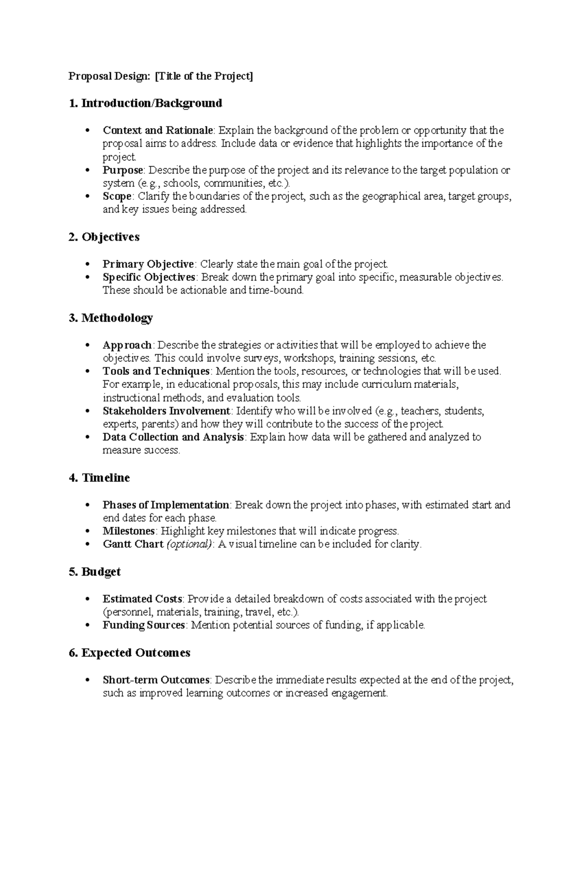 Proposal Design for Project Development: Objectives & Methodology - Studocu