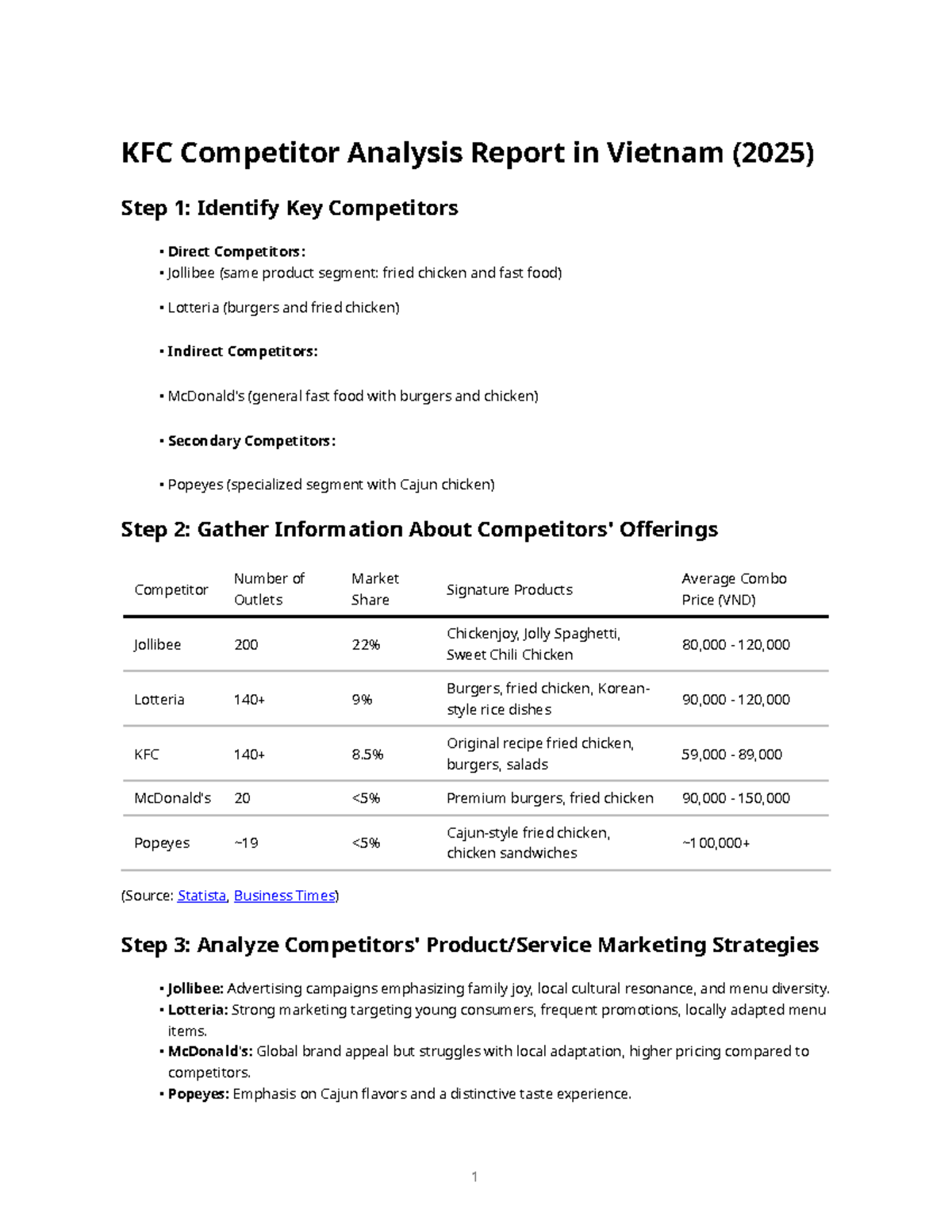 KFC Competitor Analysis Report 2025 - FPT - Studocu