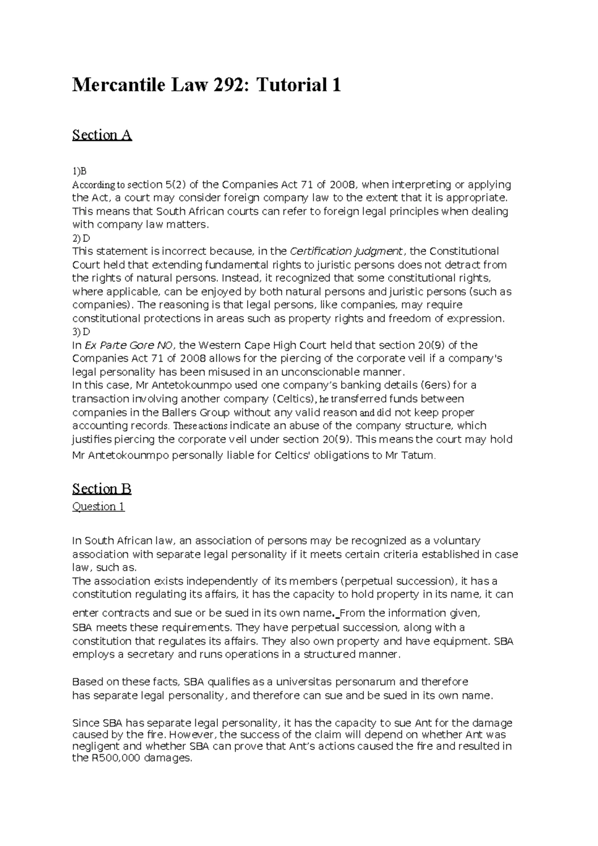 Mercantile Law Notes A1S: Types of Companies Summary and Overview - Studocu