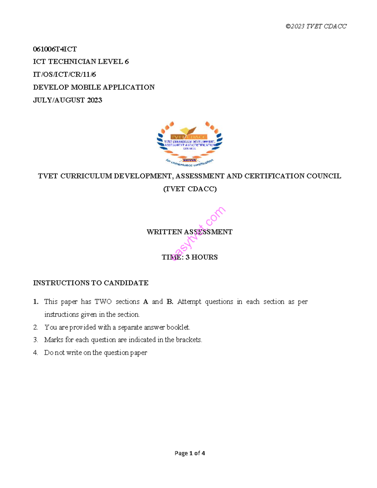 TVET CDACC 061006T4ICT Level 6 Mobile App Development Exam Notes 2023 ...