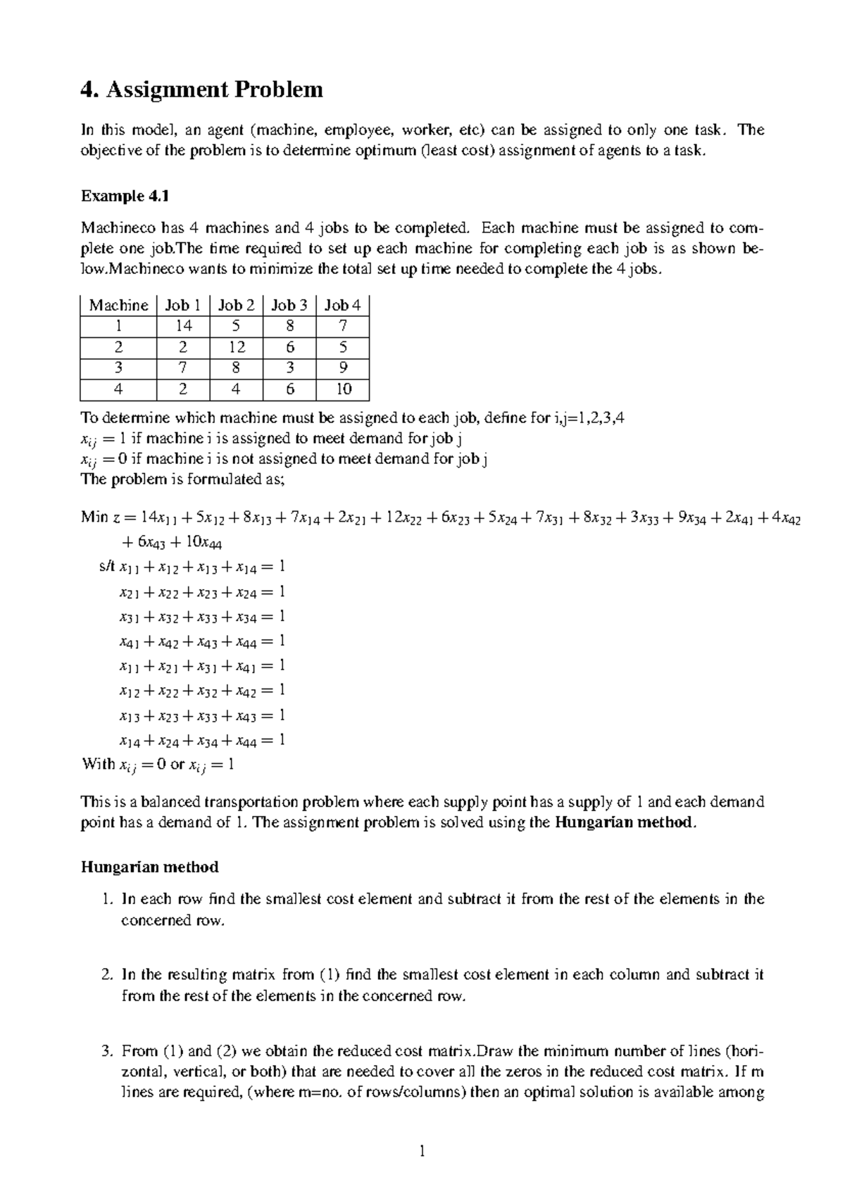 Optimization XEQ206-Assignment problem - 4. Assignment Problem In this ...