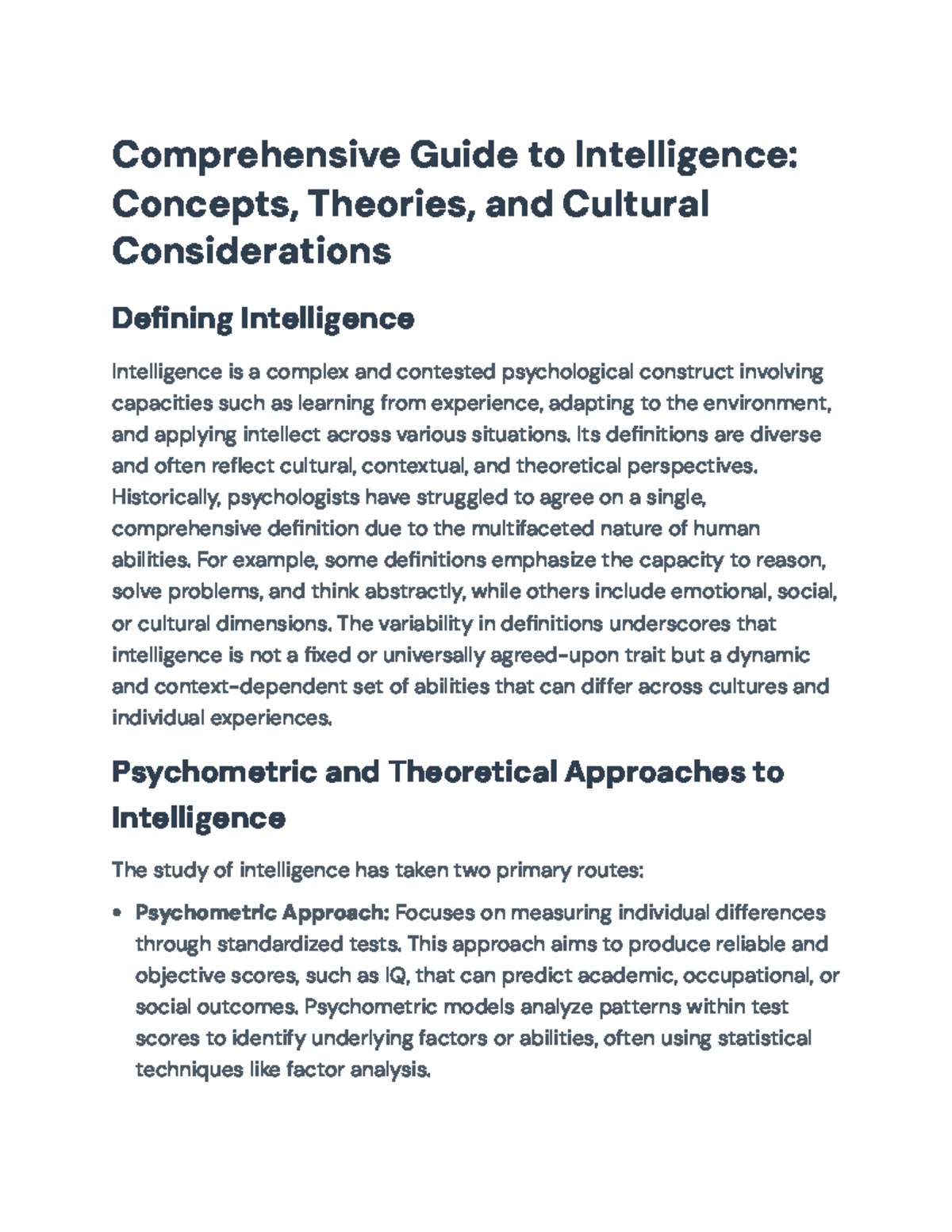 Comprehensive Guide to Intelligence (PSY101): Theories, Tests ...