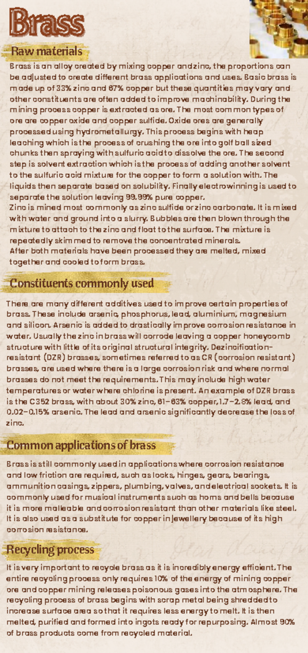 Brass Raw Materials and Applications: An Overview - Studocu