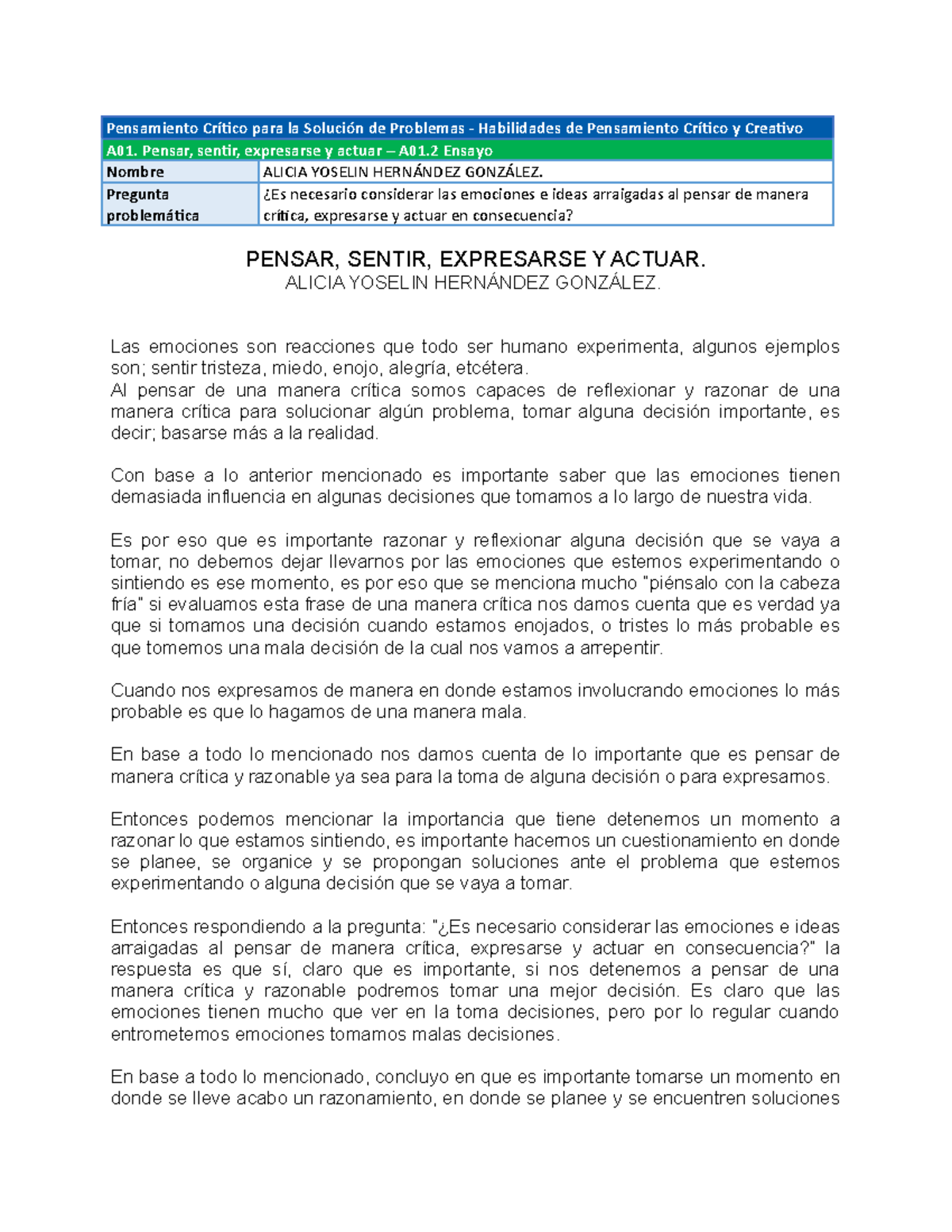 A01.2 Ensayo: La Influencia de las Emociones en Decisiones Críticas ...