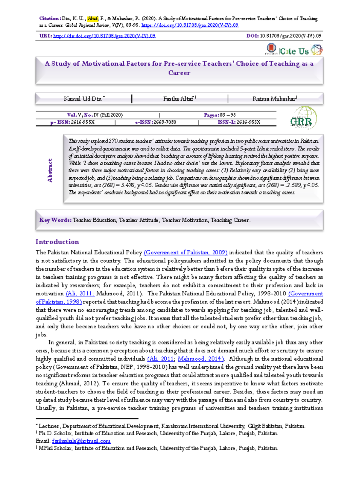 Motivational Factors Influencing Teaching Career Choices: A Study (EDU ...