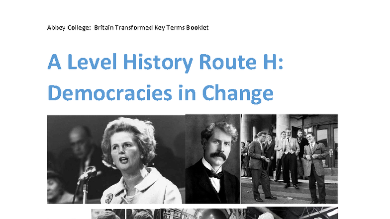 A Level History Route H: Key Terms Booklet on Britain Transformed - Studocu