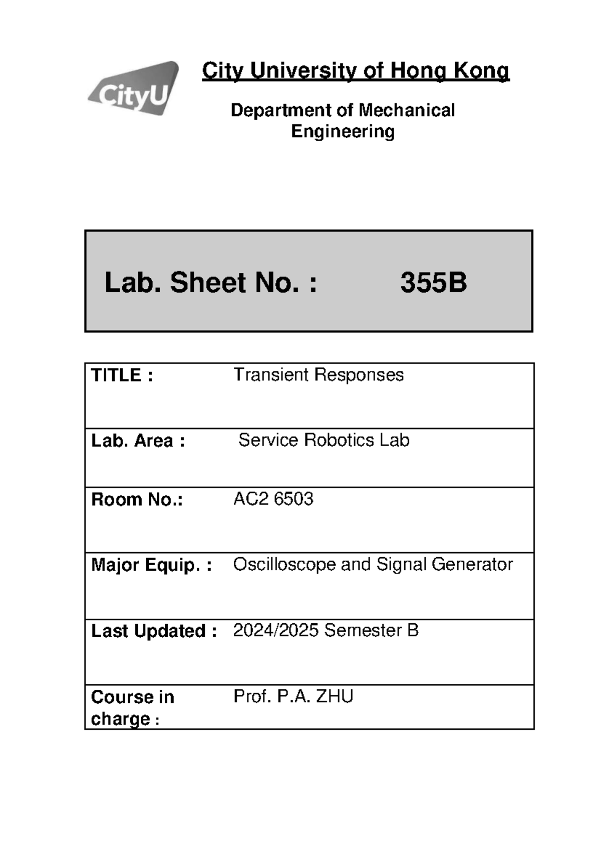 Lab Sheet 355B: Transient Responses in Service Robotics Lab - Studocu