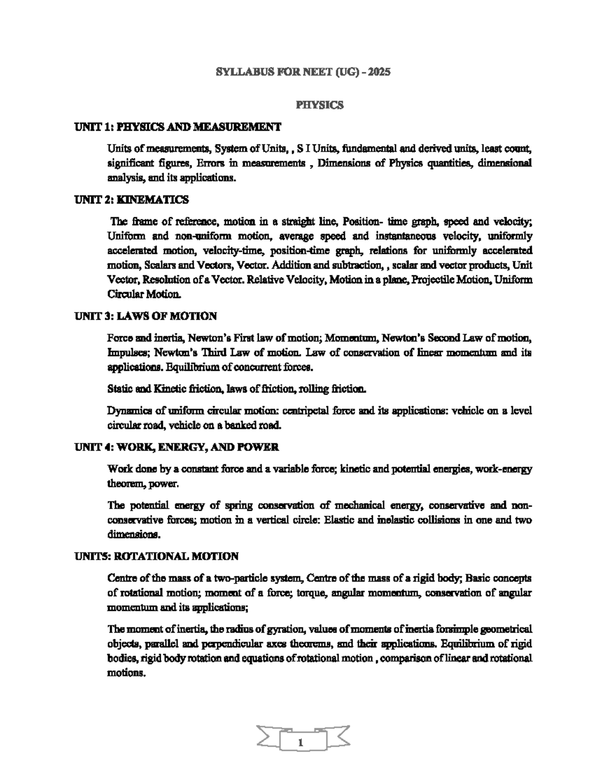 NEET (UG) 2025 Physics Syllabus Breakdown: Key Topics & Units - Studocu