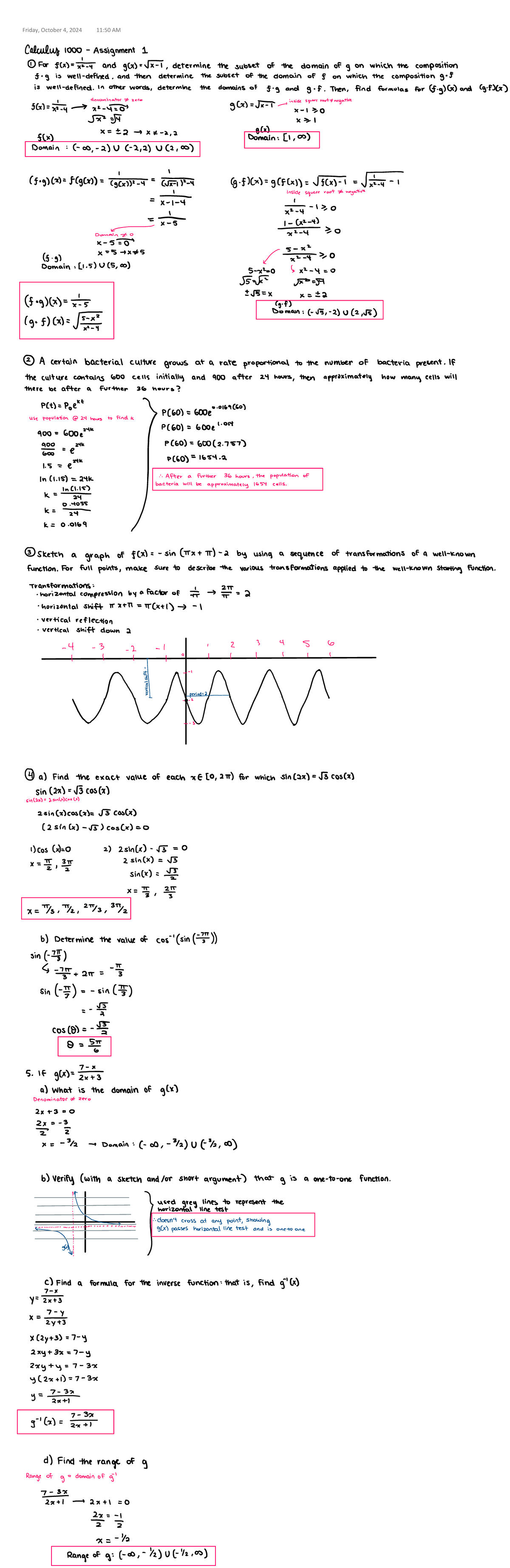 Calc Assignment One - Friday October 2024 11:50 AM Calculus Assignment ...