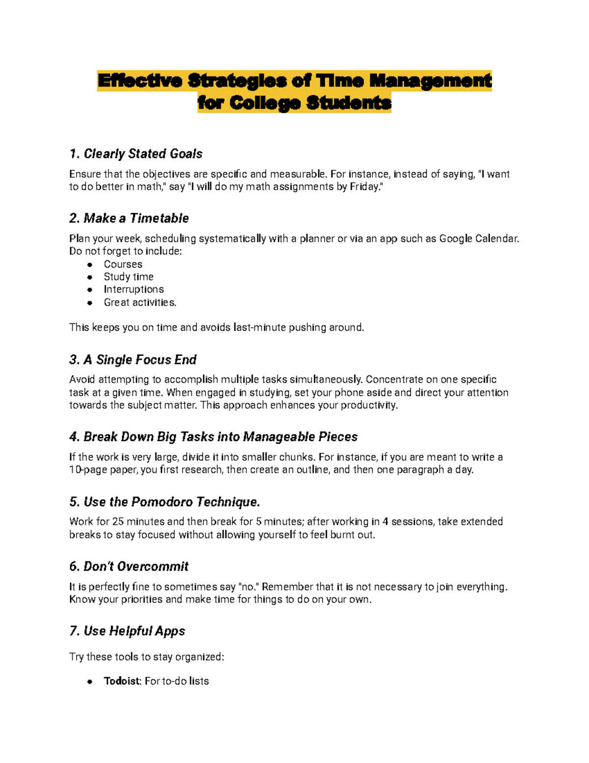 Effective Time Management Strategies for College Students - Studocu