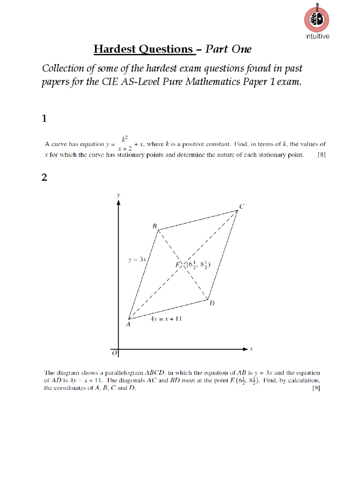 Hardest Questions P1 - Revise - Maths - Hardest Questions – Part One ...