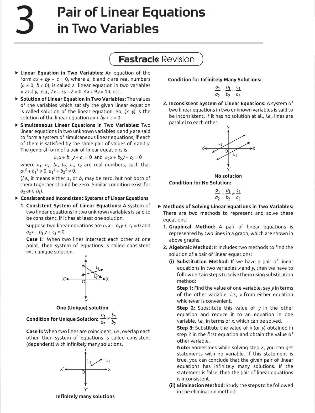 Pair of Linear Equations in Two Variables: Revision Notes for C - Studocu