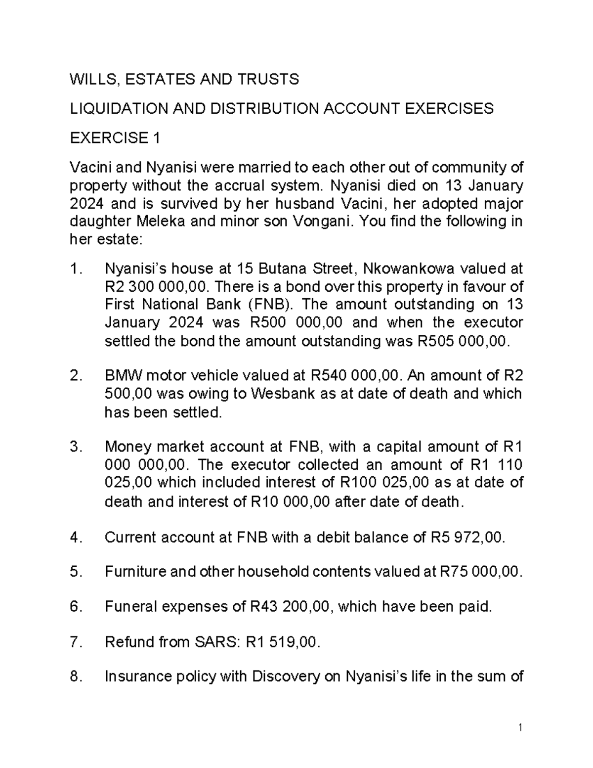 WET 2024: Liquidation & Distribution Account Exercises for Estates ...