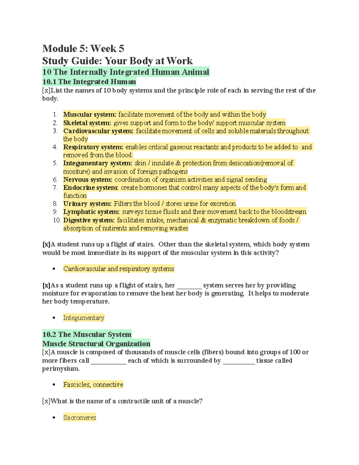 BIOL 101 Final Exam Study Guide: Your Body at Work Overview - Studocu