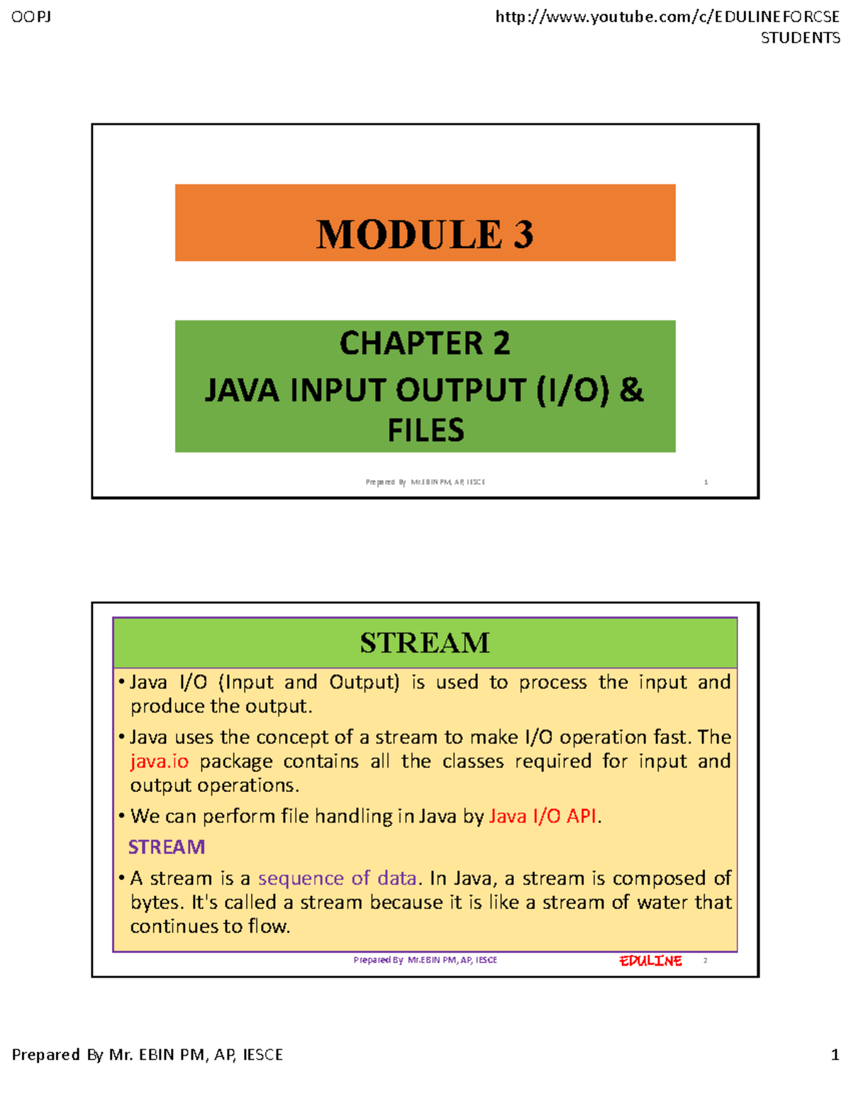 OOPJ STUDENTS MODULE 3 CHAPTER 2 JAVA I/O FILE HANDLING - Studocu