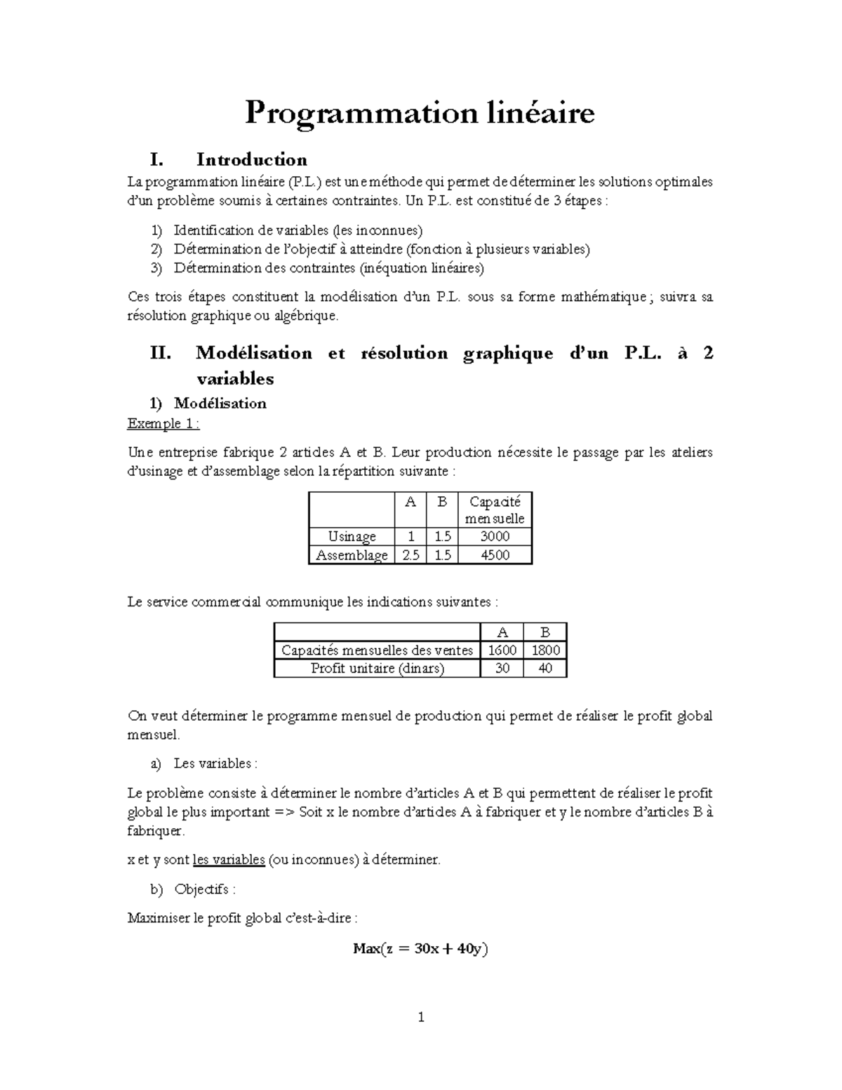 Titre : Notes de Cours sur la Programmation Linéaire - Recherche ...