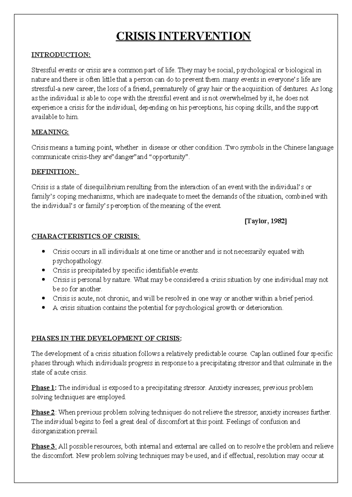 Crisis Intervention Overview: Understanding Stress and Coping ...