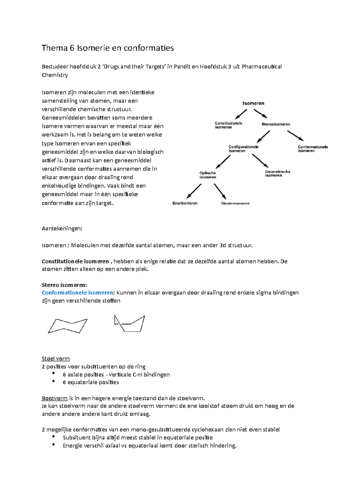 Samenvatting Thema 6: Isomerie en Conformaties - Chemie 102 - Studeersnel