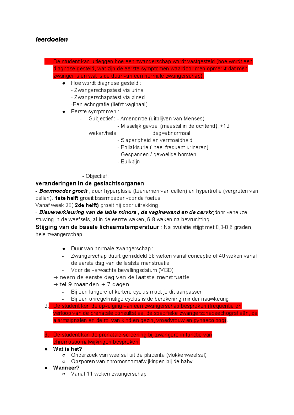 Trim 4 OG 1: Zwangerschap - Diagnose, Opvolging en Fysiologische ...