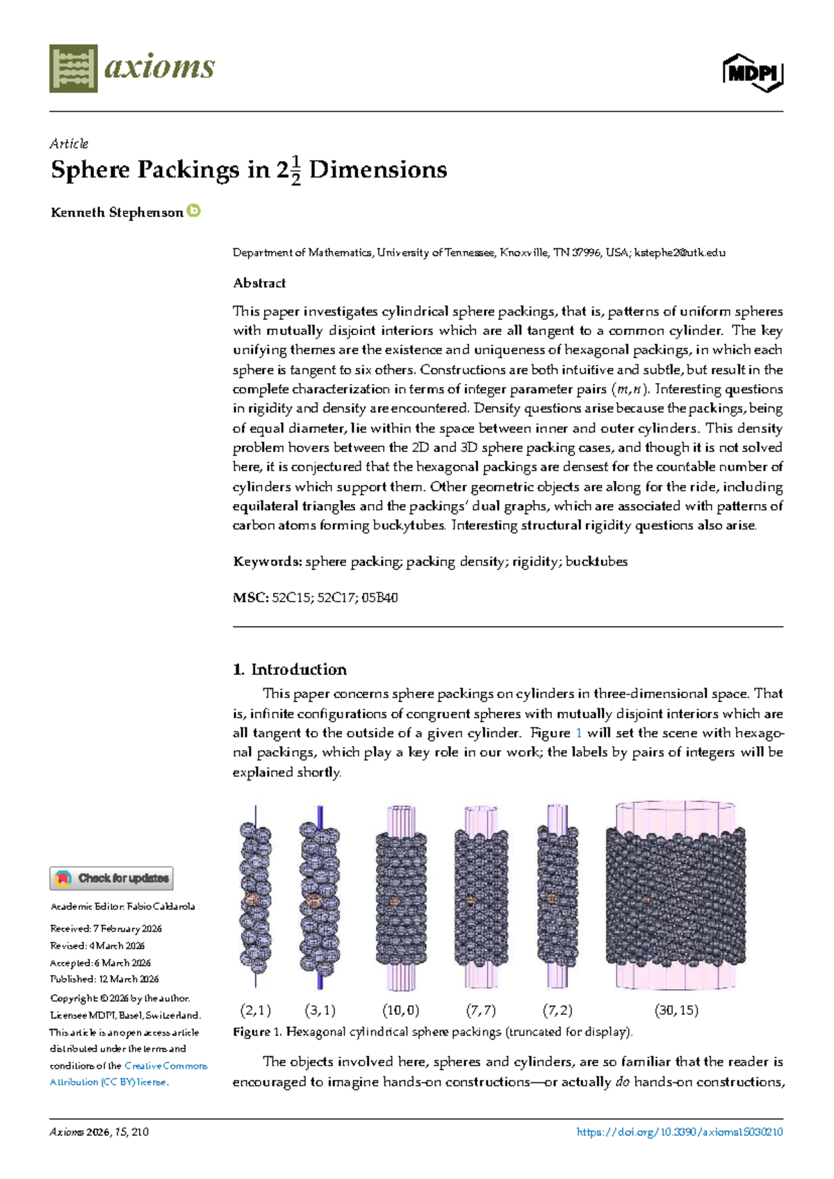 Sphere Packings in 2 1/2 Dimensions: A Study on Cylindrical ...
