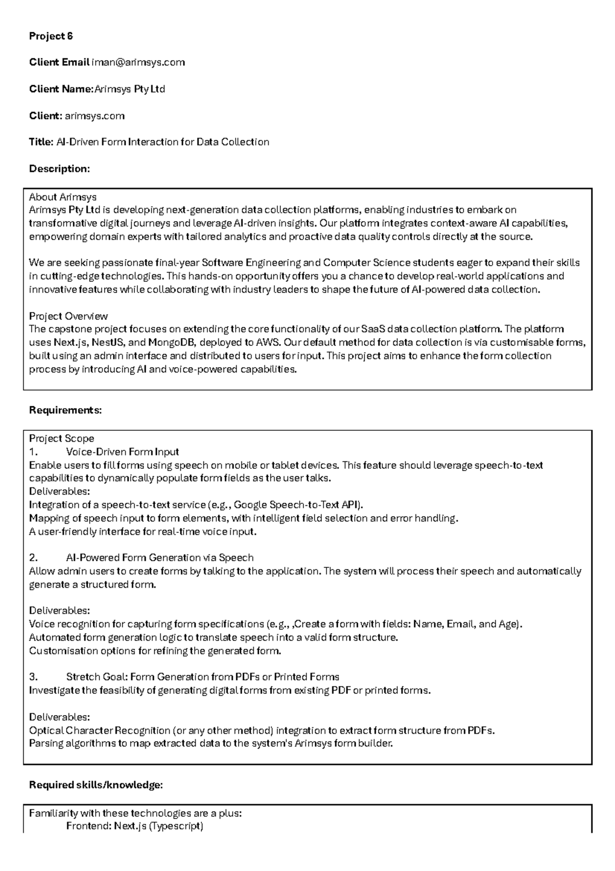 Project 6: Enhancing Form Interaction for Data Collection at Arimsys ...