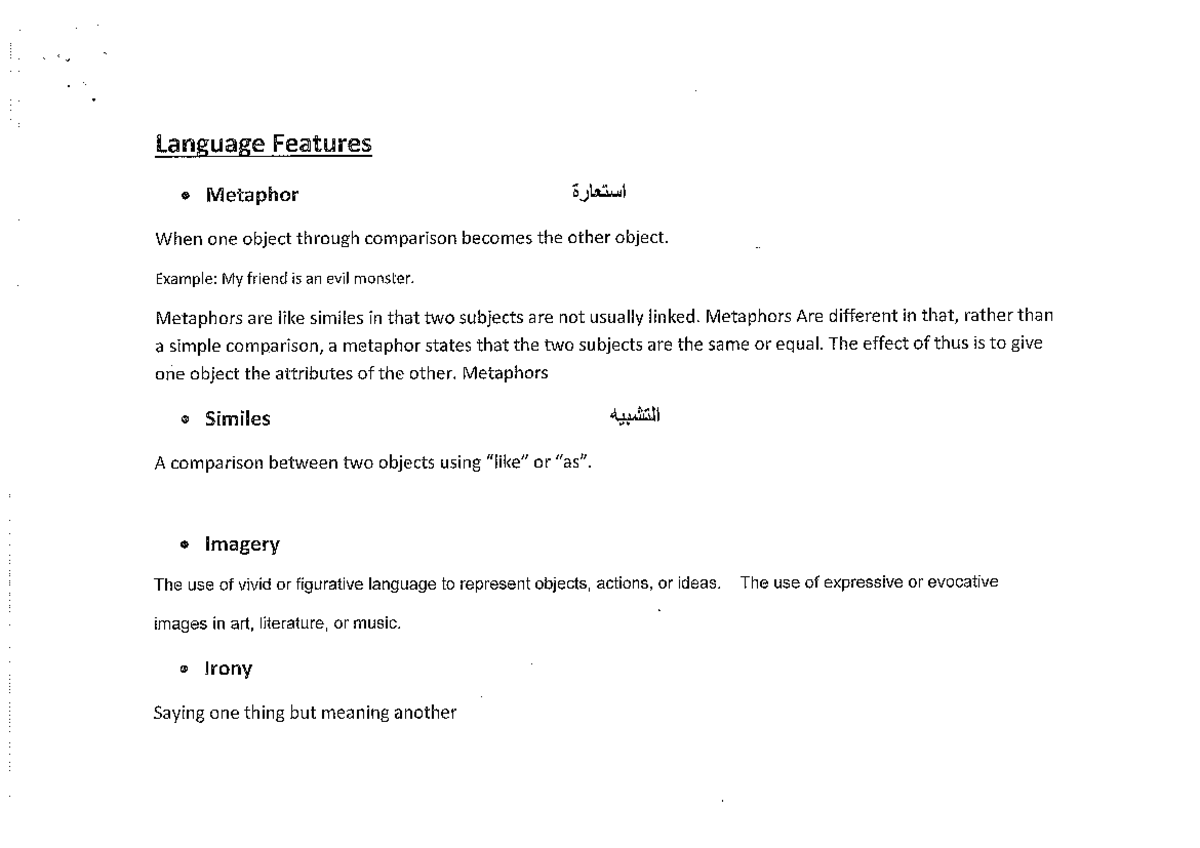Language Features and Metaphors: A Guide for Writing (ARAB101) - Studocu