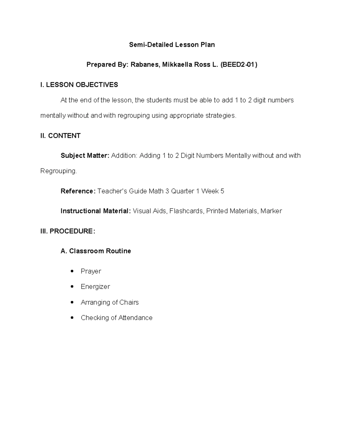 540 Multi-Grade Math Lesson Plan: Adding 2 to 4 Digit Numbers - Studocu