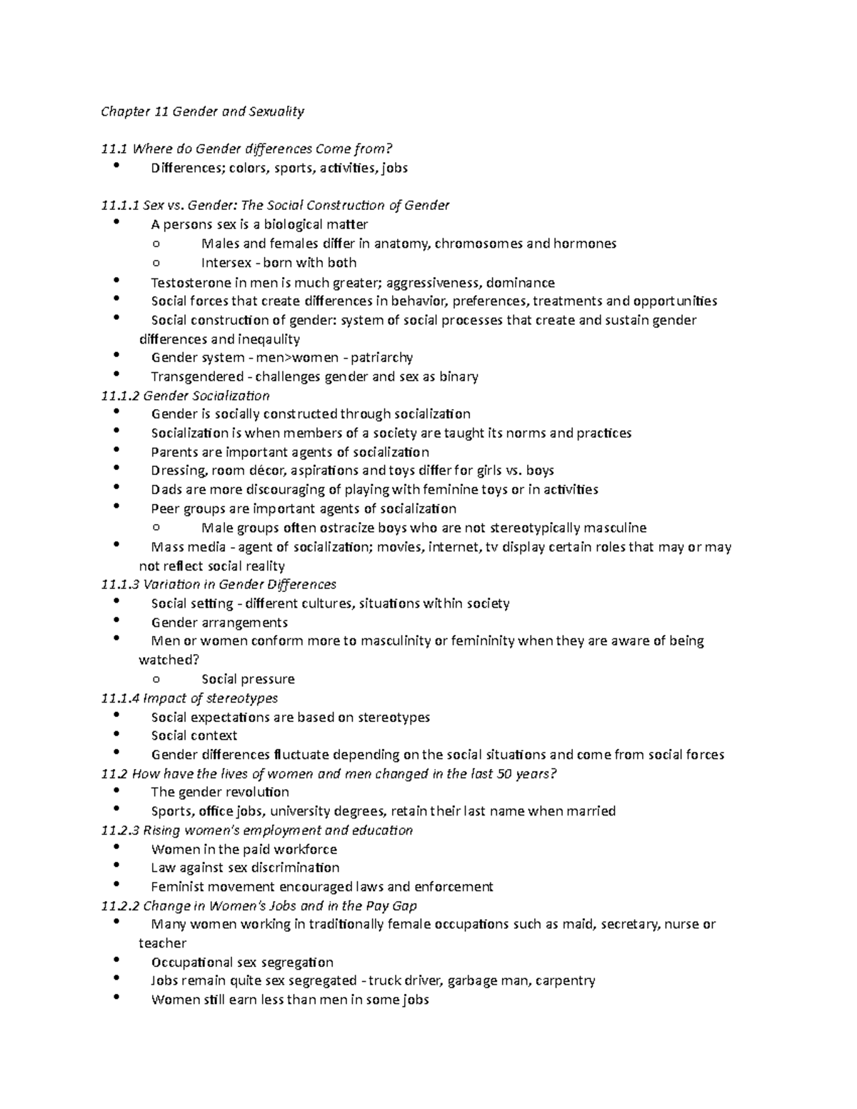 Sociology Notes: Chapter 11 - Gender and Sexuality Insights - Studocu