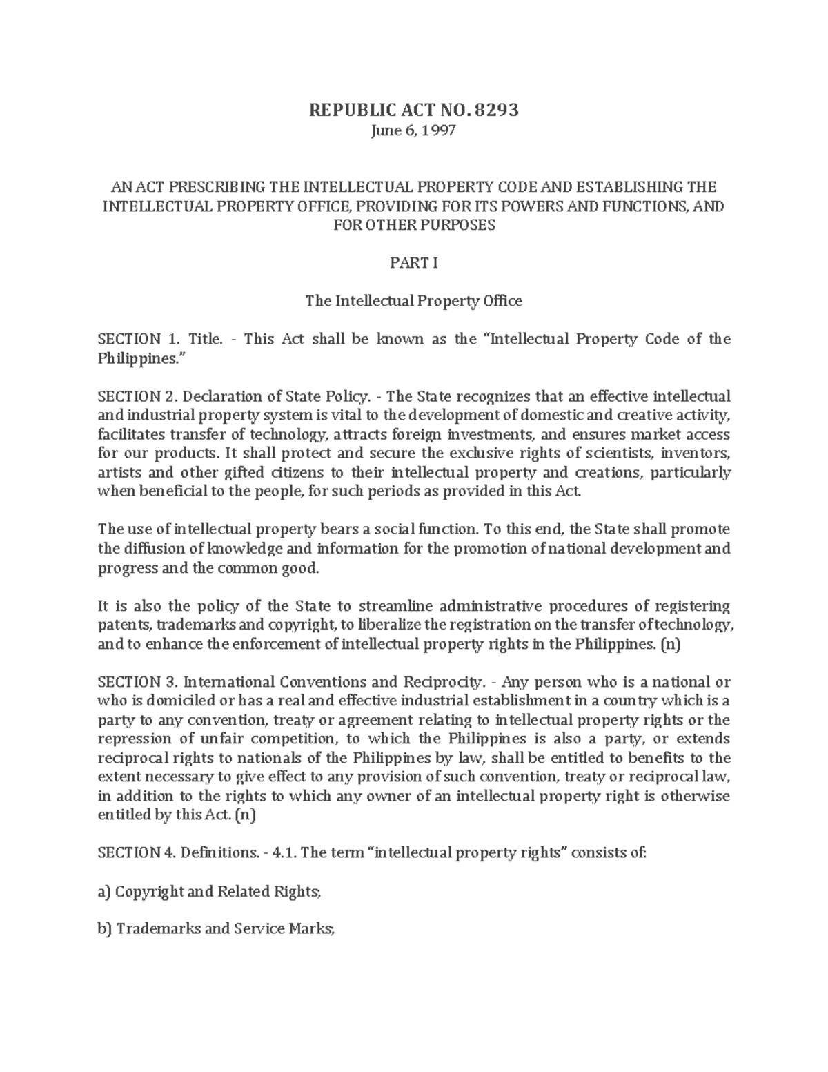 Republic Act No. 8293: The Intellectual Property Code Overview - Studocu
