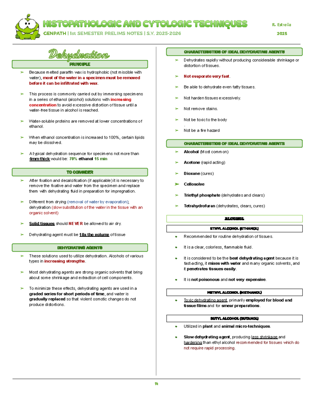 Genpath Prelims 1st Sem Notes: Dehydration & Clearing Techniques - Studocu