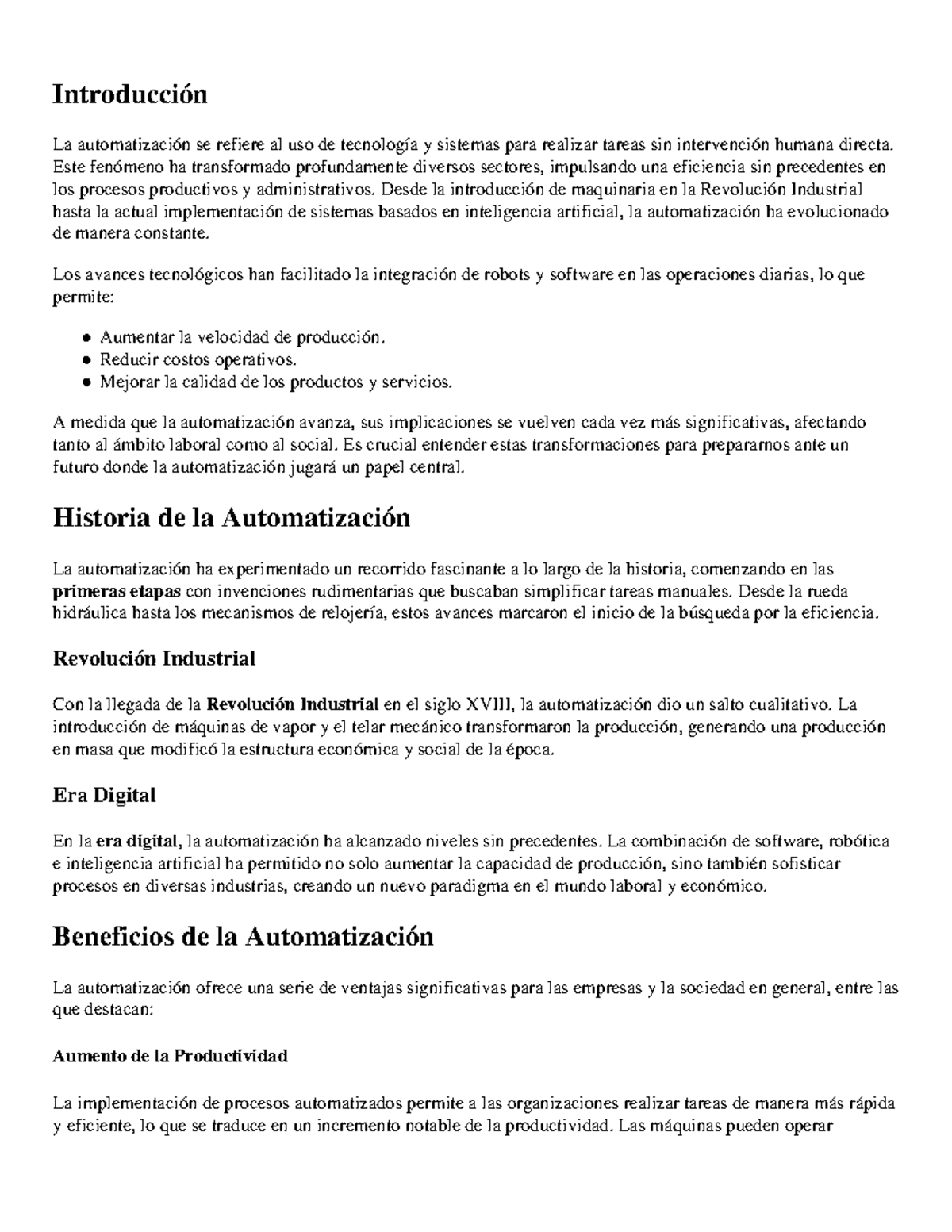 Historia y Beneficios de la Automatización en la Era Digital - Studocu
