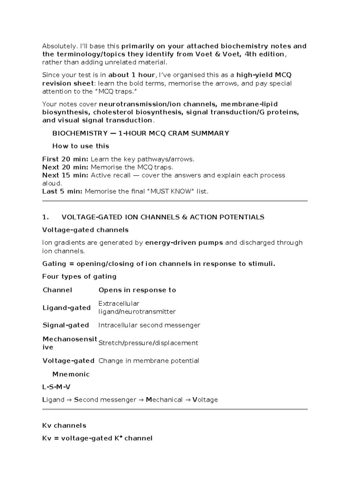 BIOCHEMISTRY 101: MCQ Cram Summary for Final Exam Preparation - Studocu