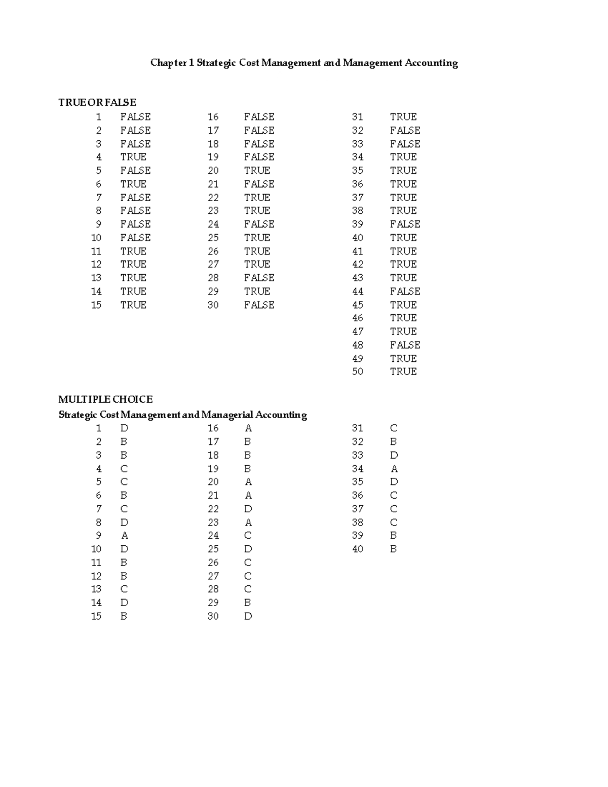 SCM Chapter 1 Strategic Cost Management Answer Key - Studocu